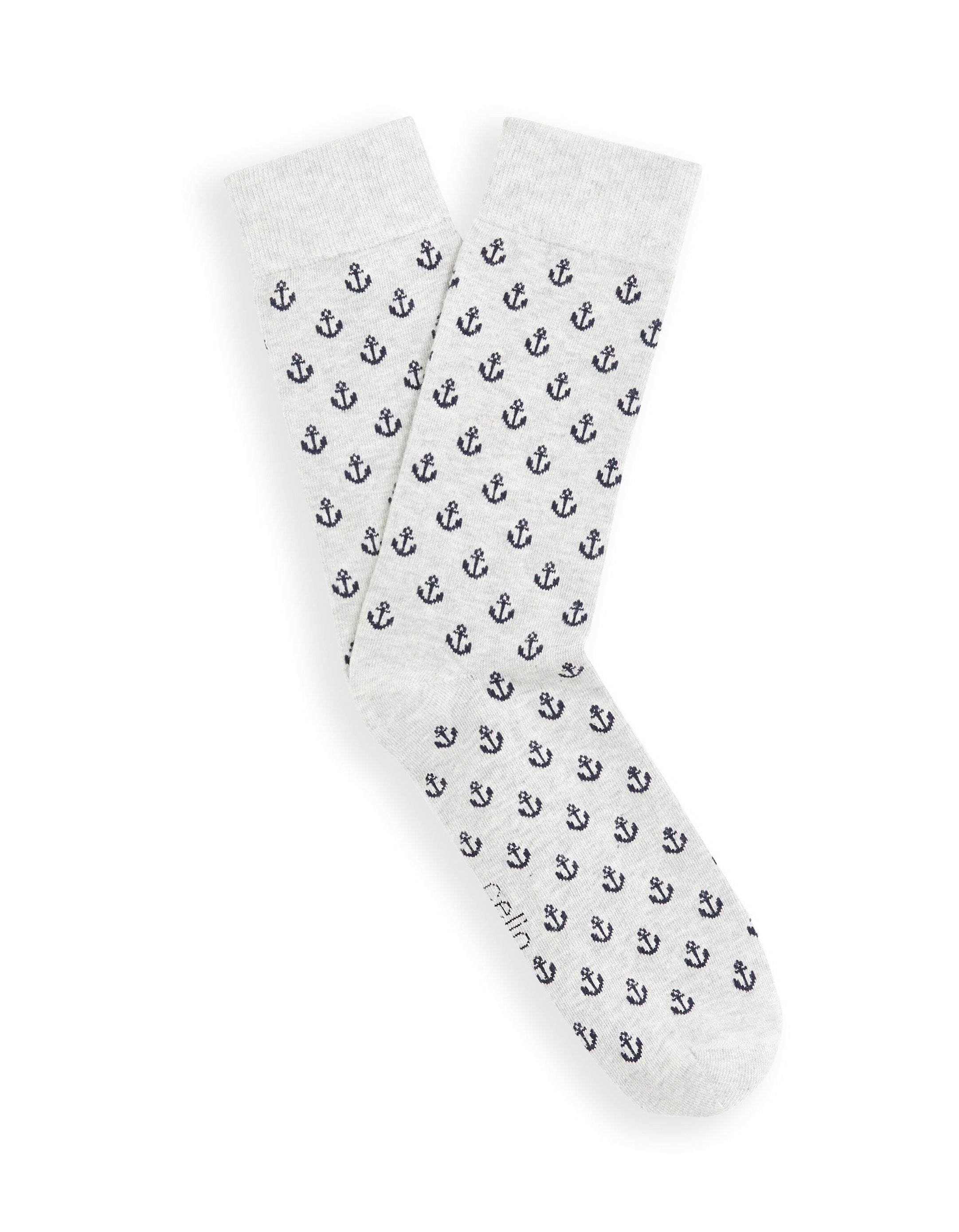 Celio_High Socks with Anchor Patterns - Mottled Grey_GISOANCRE_HEATHER LIGHT GREY_01