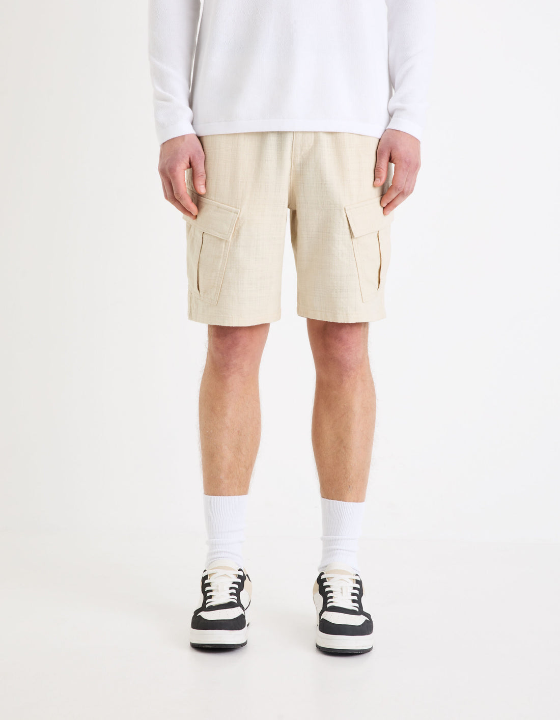 Cotton Cargo Bermuda Shorts_GOCARGOBM_ECRU_02