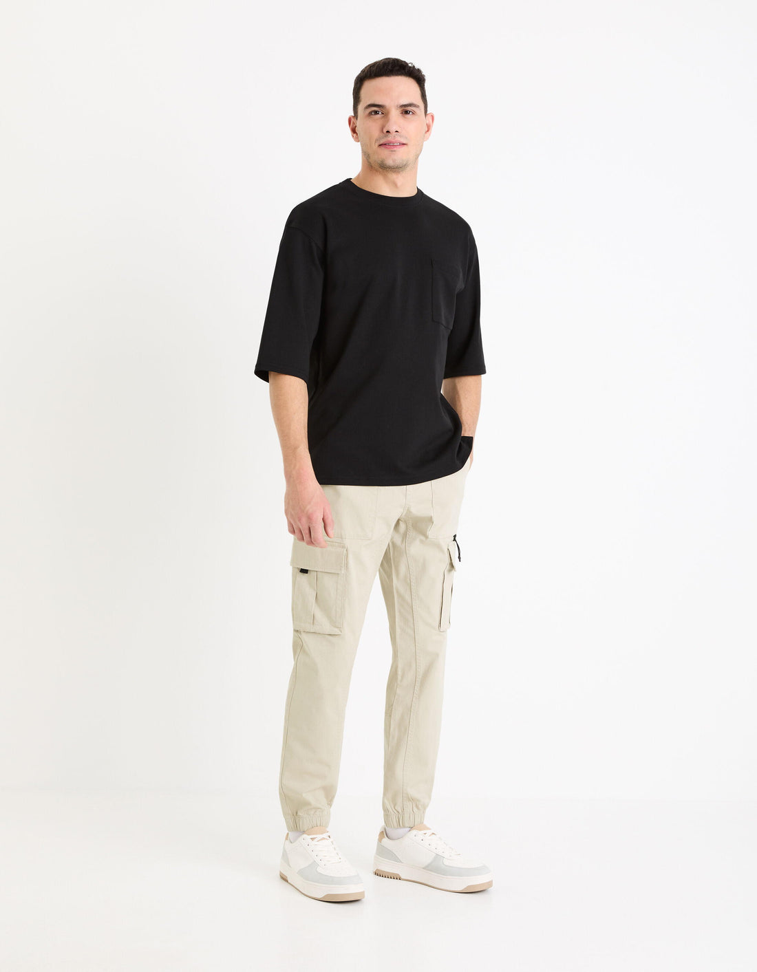 Stretch Cotton Cargo Pants_GOCOTON_BEIGE_02