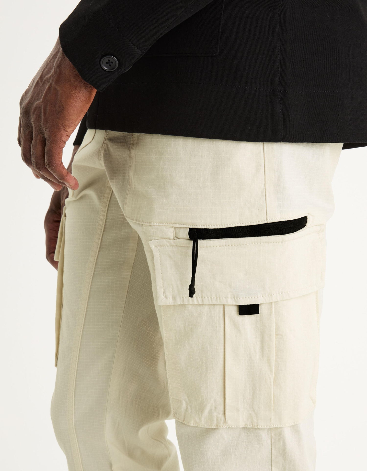 Stretch Cotton Cargo Pants_GOCOTON_ECRU_07