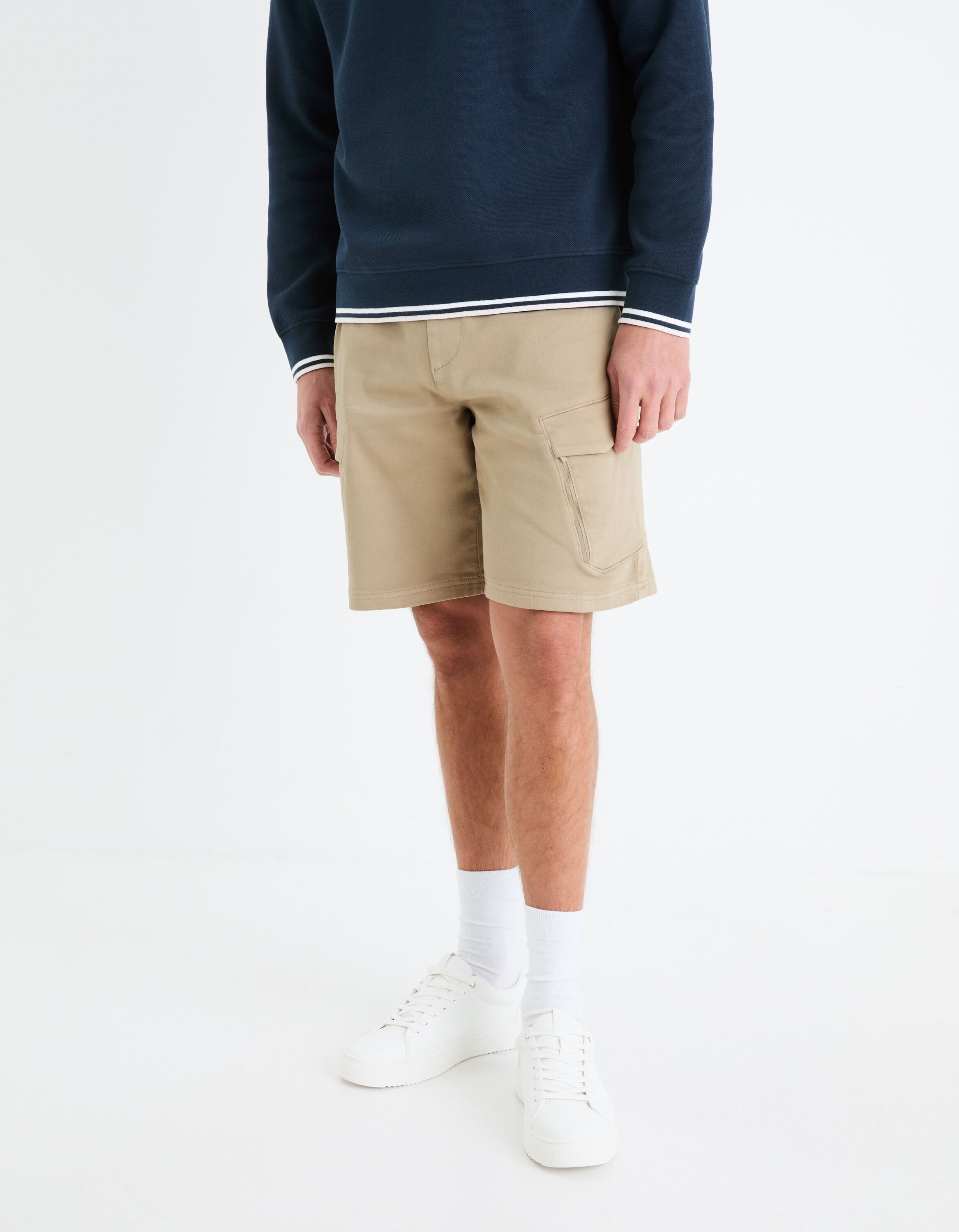 Stretch Cotton Knit Bermuda Shorts - Beige_02