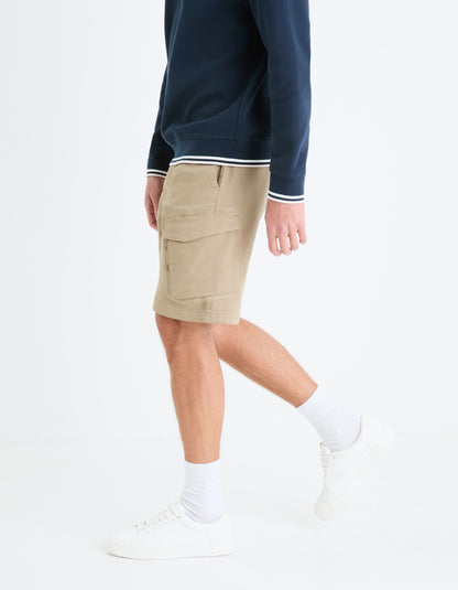 Stretch Cotton Knit Bermuda Shorts - Beige_05