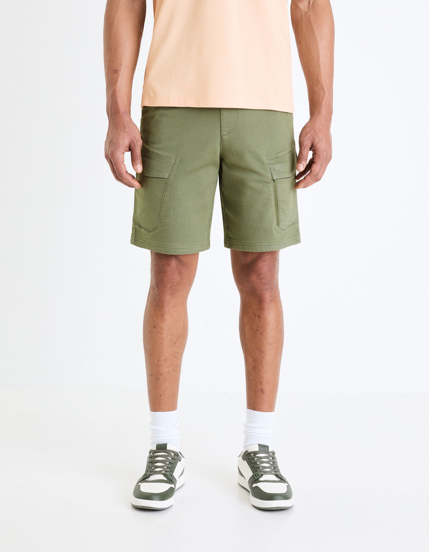 Cotton Stretch Knit Bermuda Shorts - Khaki_02