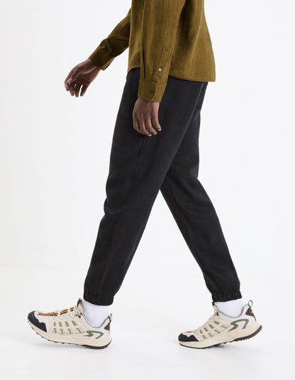 Linen Jogger Trousers - Black_05