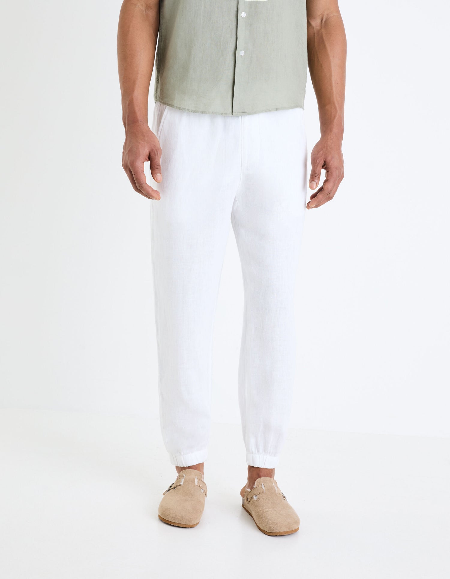 Linen Jogger Trousers - White_02