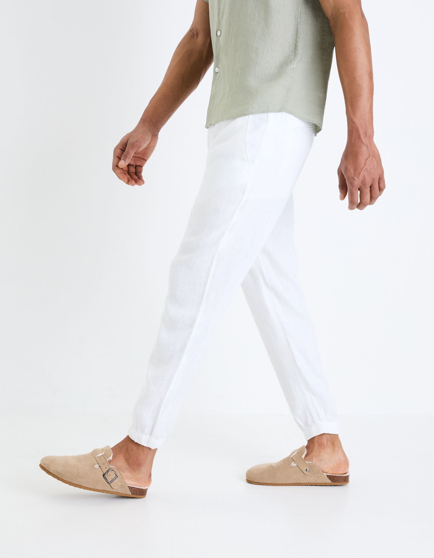 Linen Jogger Trousers - White_05