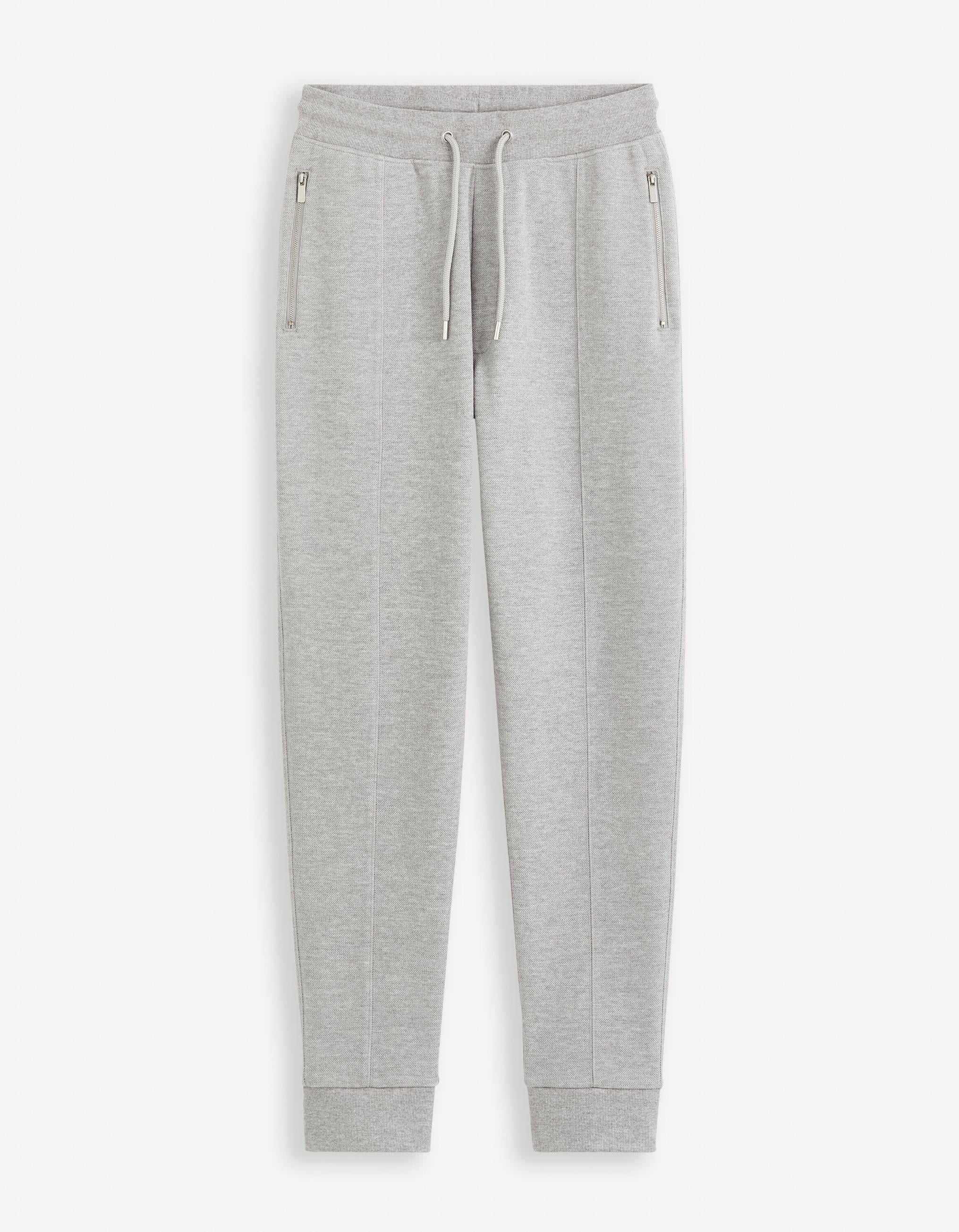 Regular Cotton Blend Jogging Pants_GOPIQUET_HEATHER GREY_01