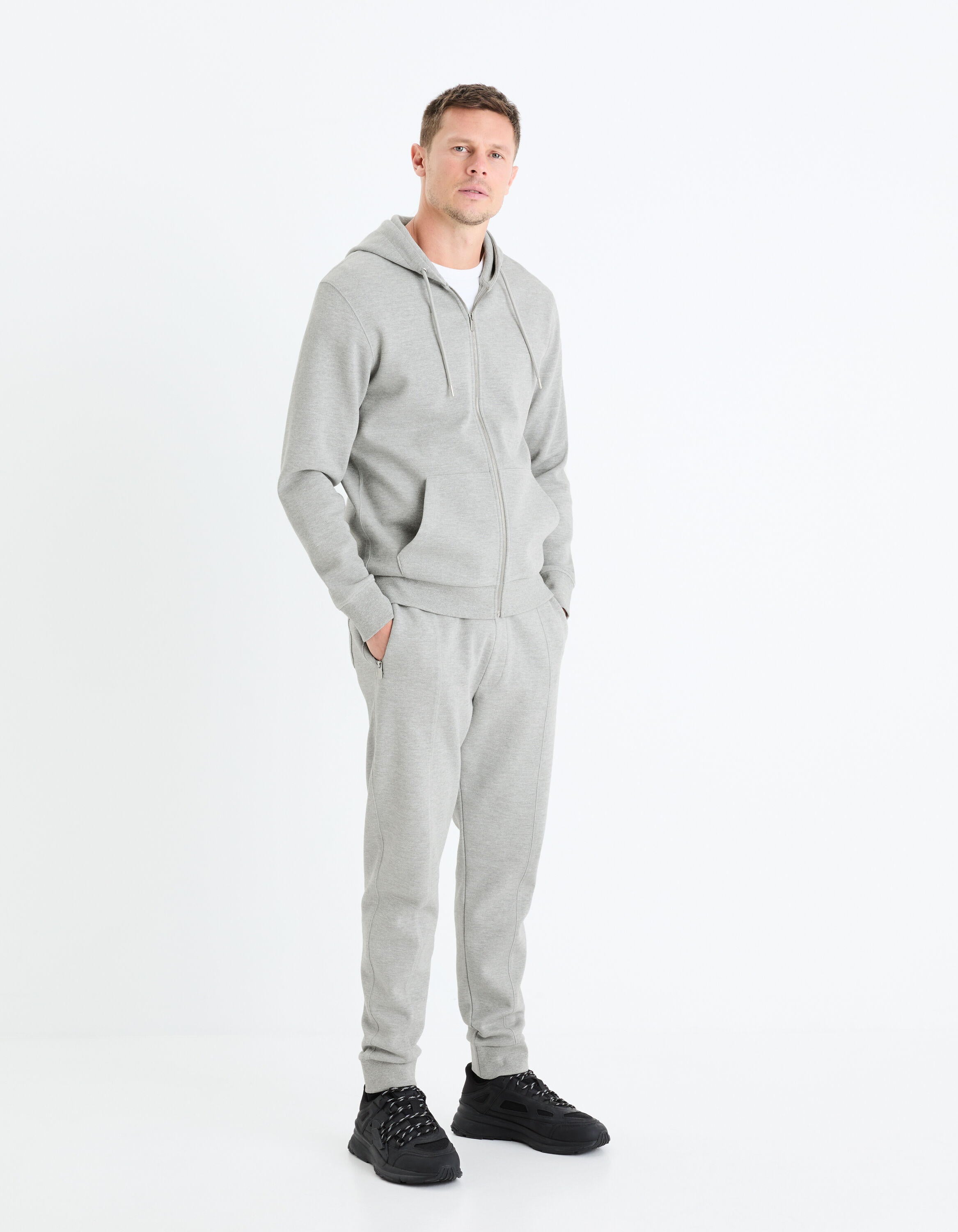 Regular Cotton Blend Jogging Pants_GOPIQUET_HEATHER GREY_02