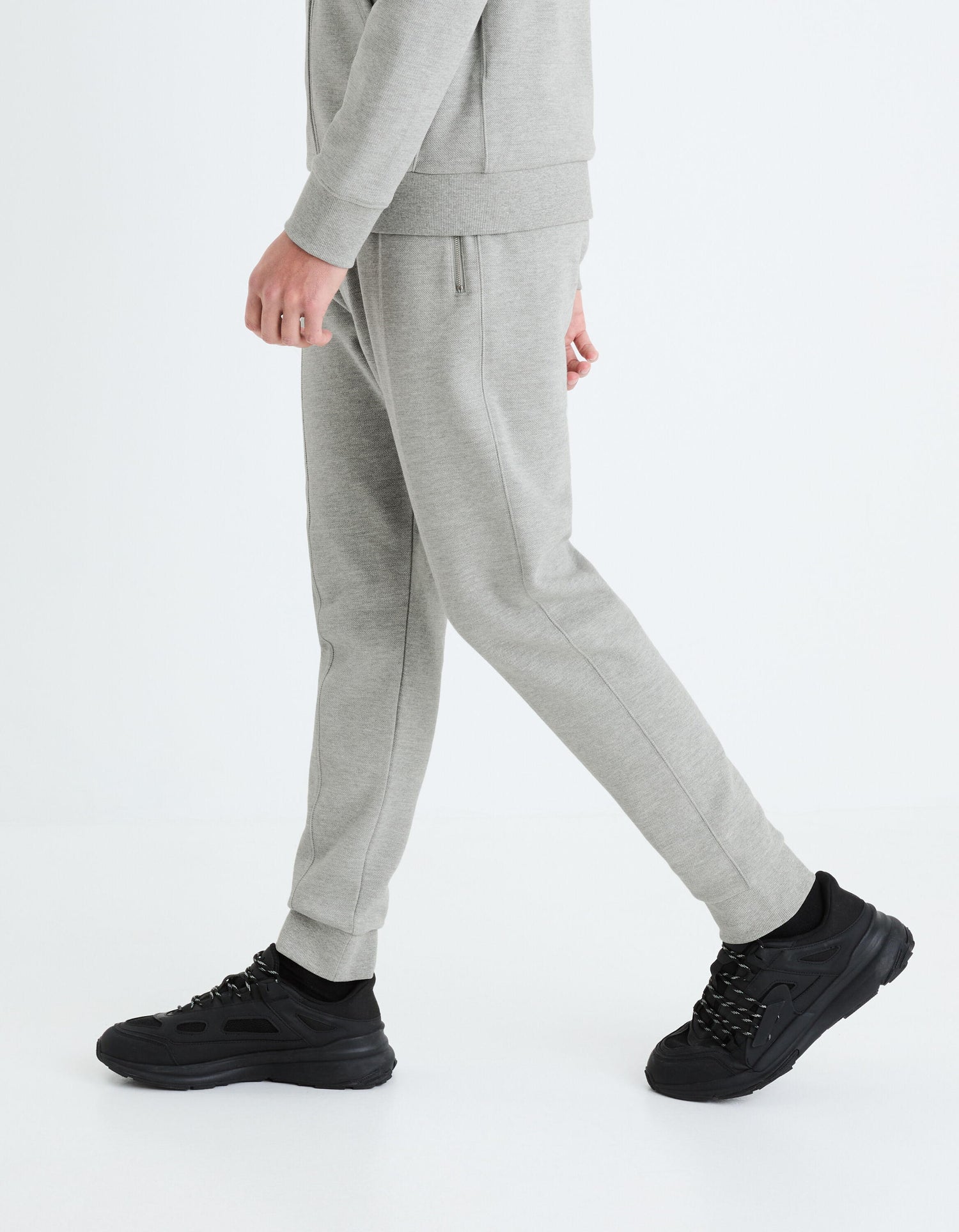 Regular Cotton Blend Jogging Pants_GOPIQUET_HEATHER GREY_05