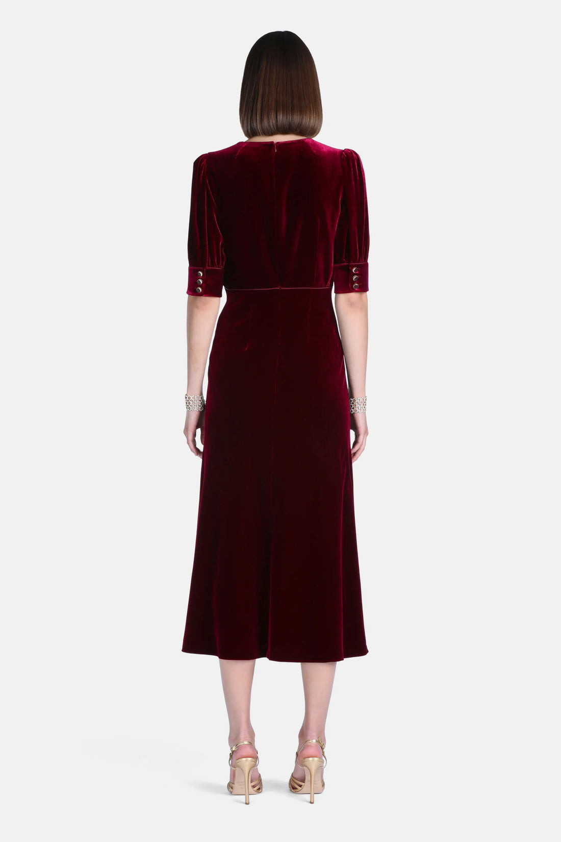 Luisa Spagnoli Rubino Women Gray - Elegant Silk and Viscose Velvet Midi Dress SKU: GRAY_2446 Image 02
