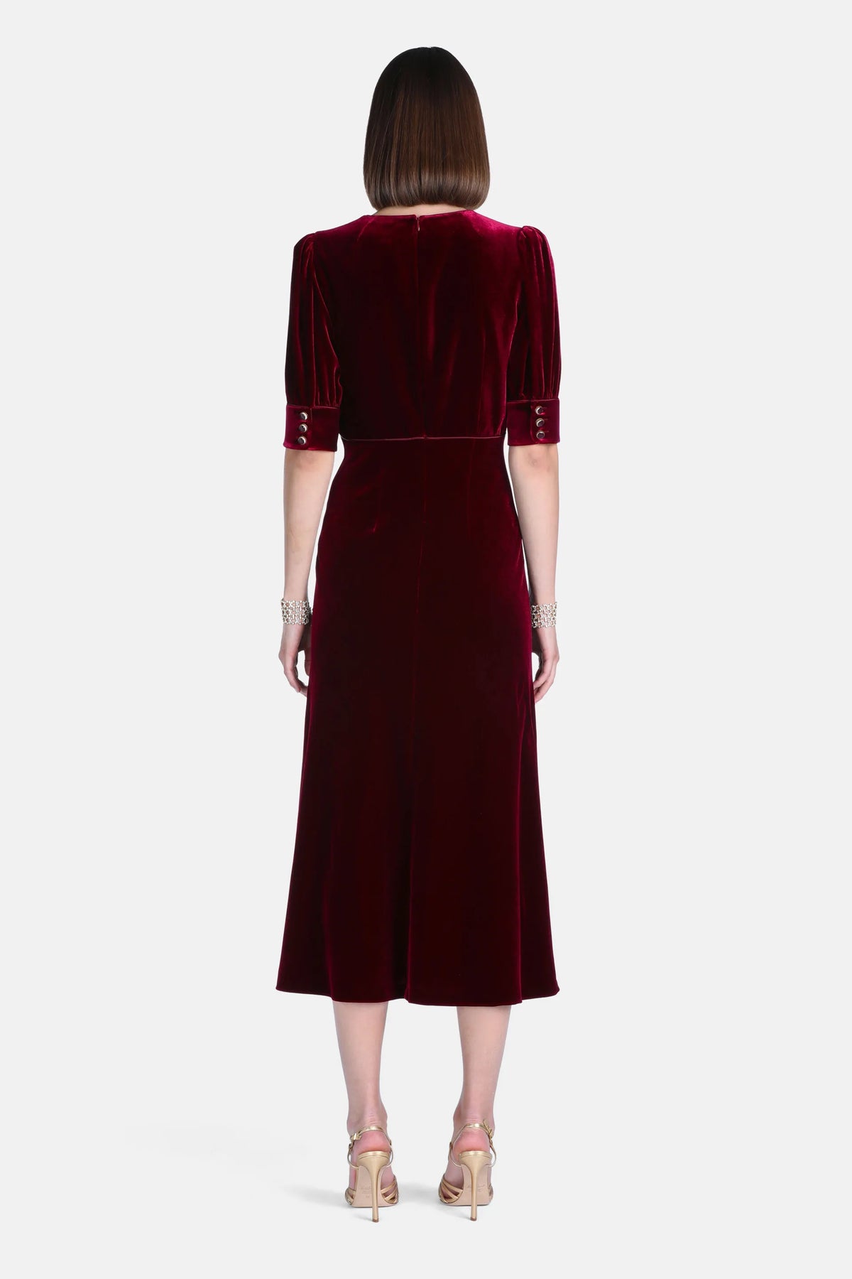 Luisa Spagnoli Rubino Women Gray - Elegant Silk and Viscose Velvet Midi Dress SKU: GRAY_2446 Image 02