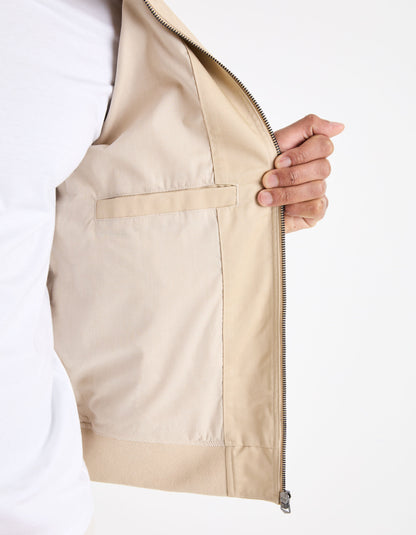 Buttoned High Collar Jacket - Beige_05