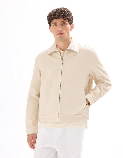 Celio_Ecru_100% Cotton Zipped Jacket with Shirt Collar_GUDEAN_ECRU_01