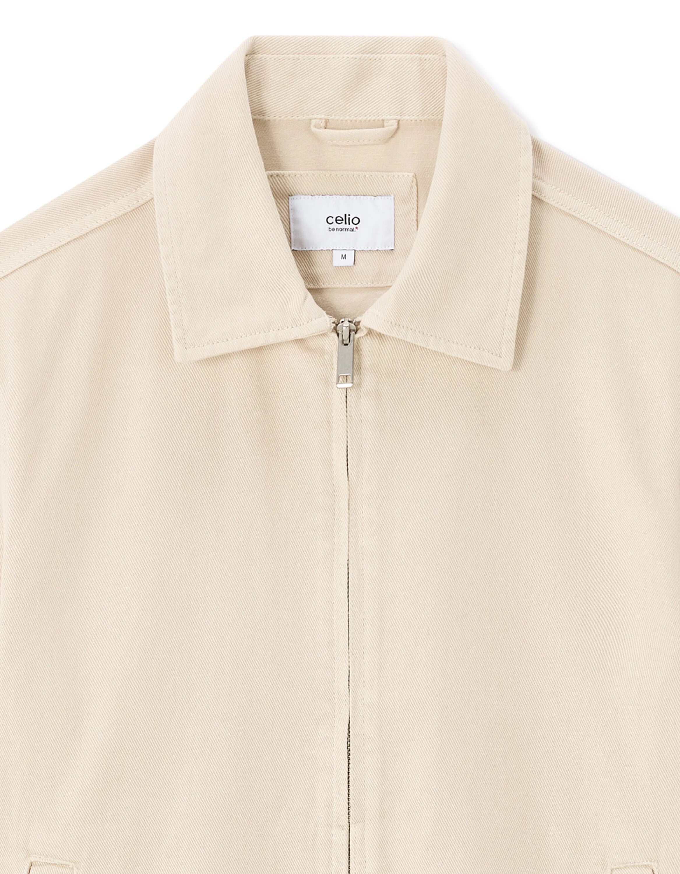 Celio_Ecru_100% Cotton Zipped Jacket with Shirt Collar_GUDEAN_ECRU_05