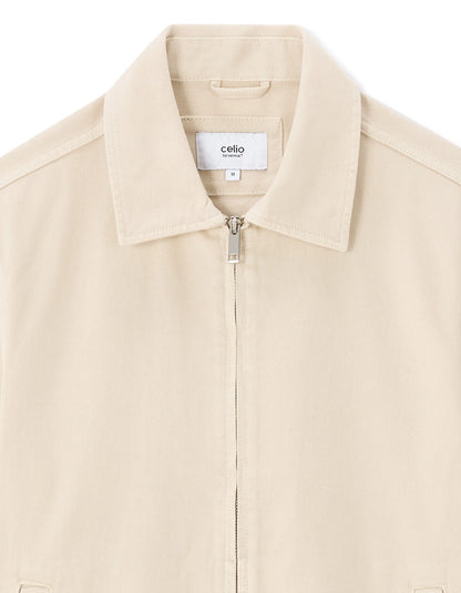 Celio_Ecru_100% Cotton Zipped Jacket with Shirt Collar_GUDEAN_ECRU_05