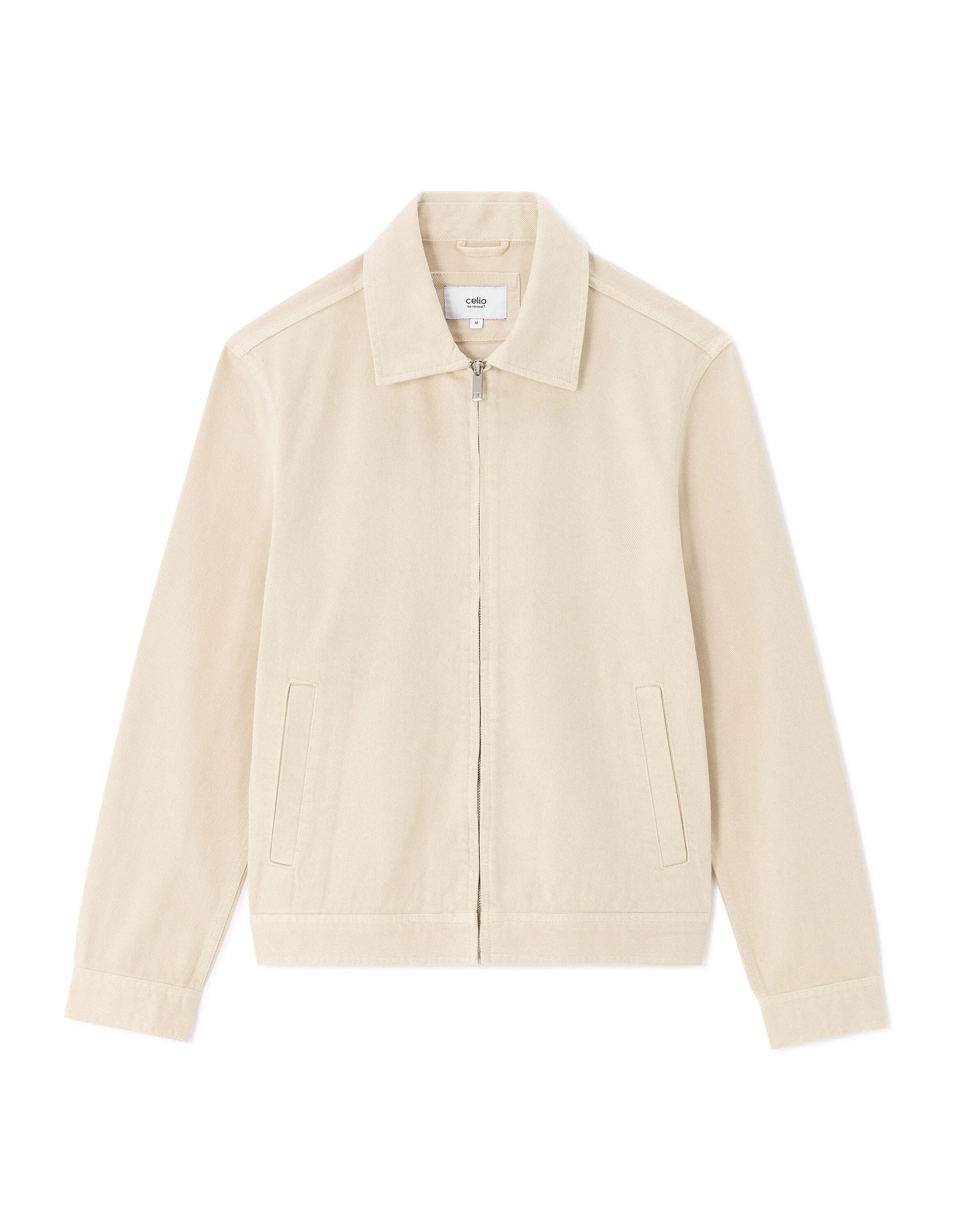 Celio_Ecru_100% Cotton Zipped Jacket with Shirt Collar_GUDEAN_ECRU_07