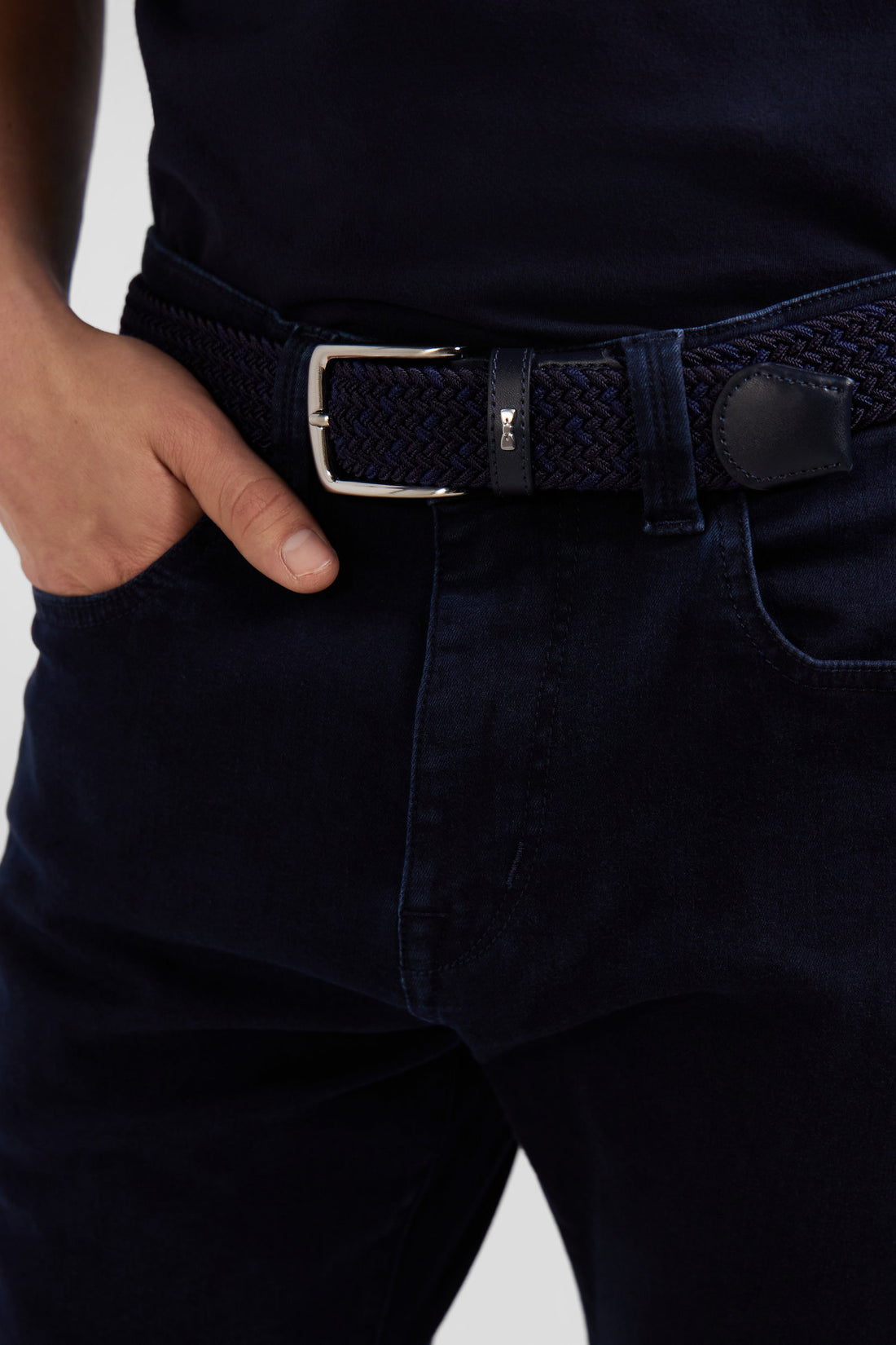 Navy Blue Braided Belt with Silver Metal Buckle_H24ACTCE0005_BLF_01