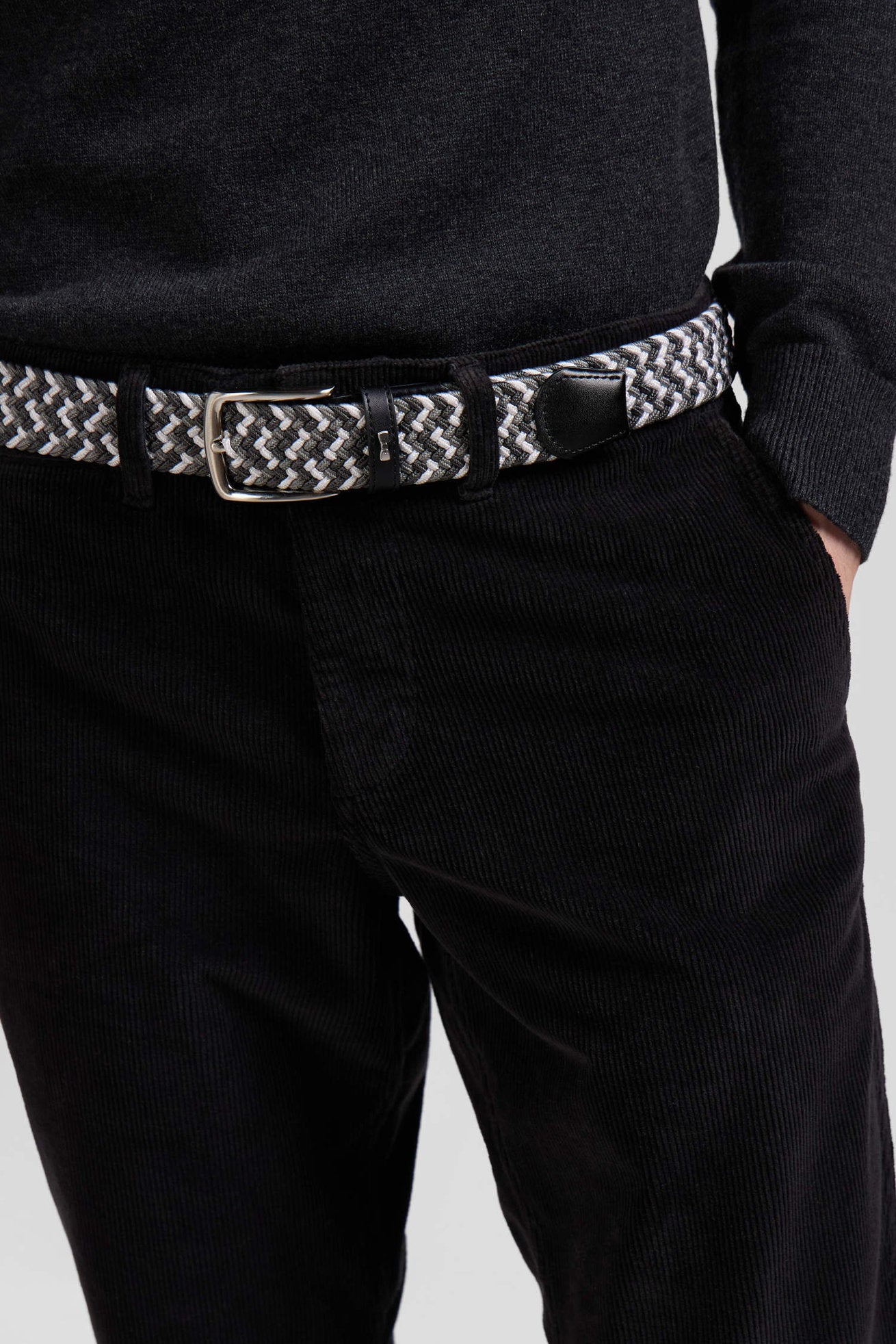 Grey Rubber Stretch Braided Belt with Silver Metal Buckle_H24ACTCE0006_GRM_01