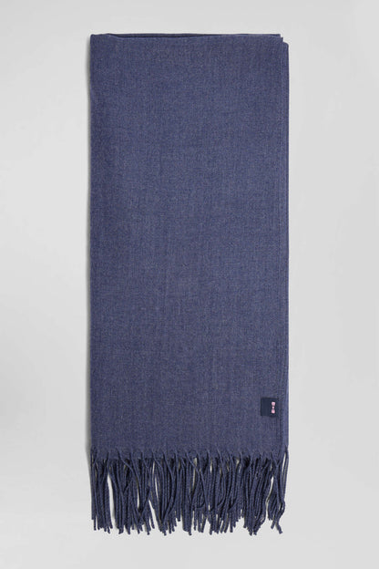 Blue Fringed Plain Scarf_03