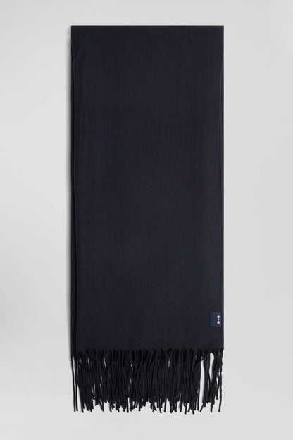 Navy Blue Fringed Plain Scarf_03