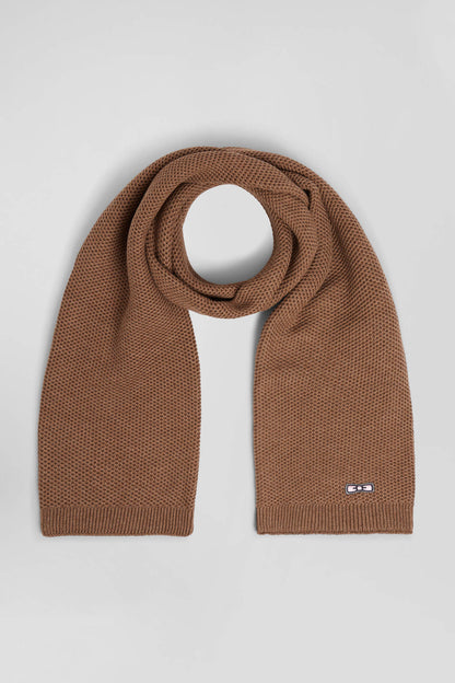 Plain Hazelnut Cotton Scarf with Embroidered Bow Tie_H24ACTEC0019_BEF4_02