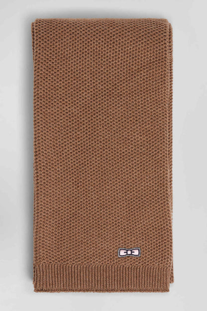 Plain Hazelnut Cotton Scarf with Embroidered Bow Tie_H24ACTEC0019_BEF4_03