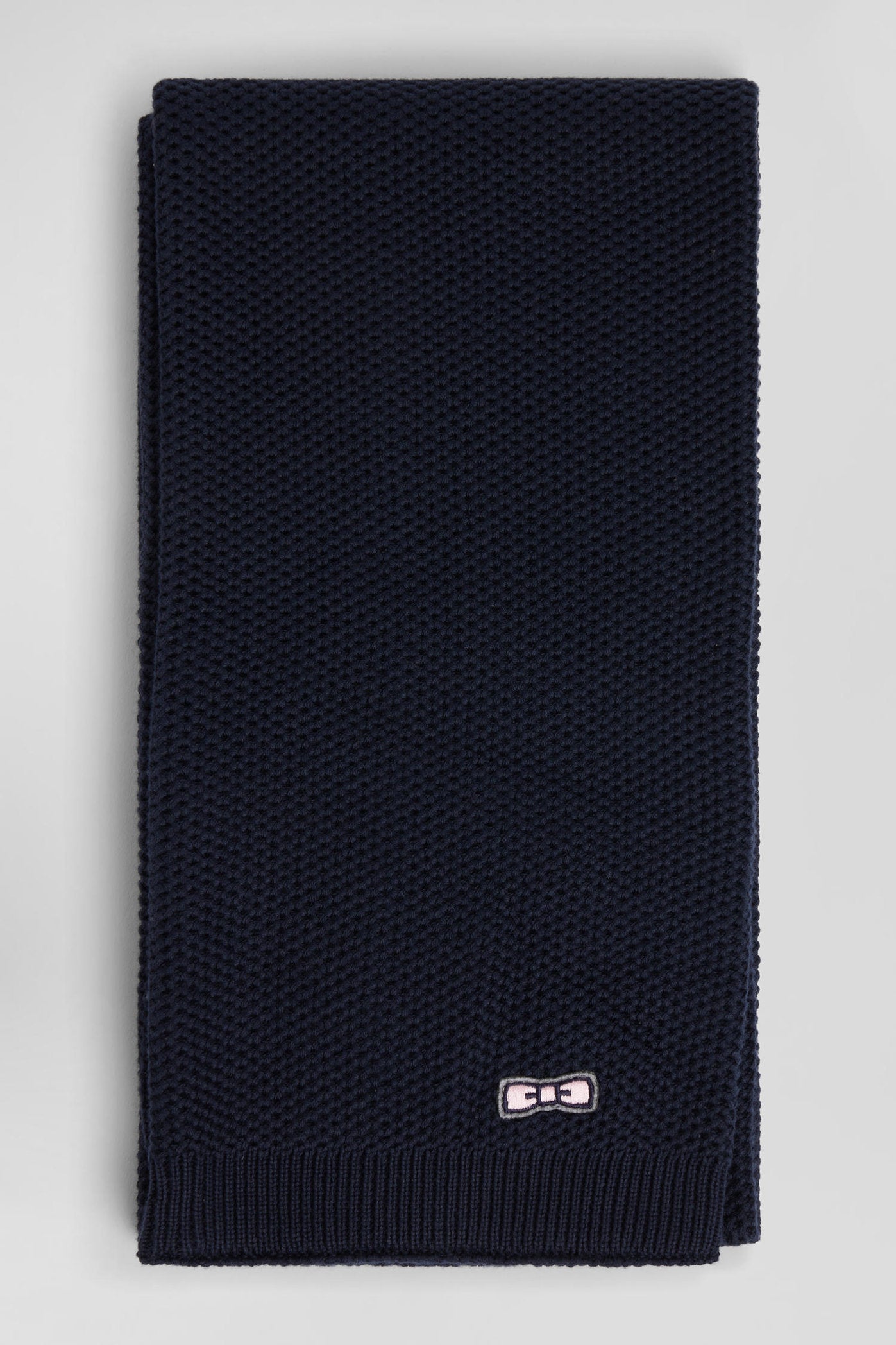 Plain Navy Blue Cotton Scarf with Embroidered Bow Tie_H24ACTEC0019_BLF_03