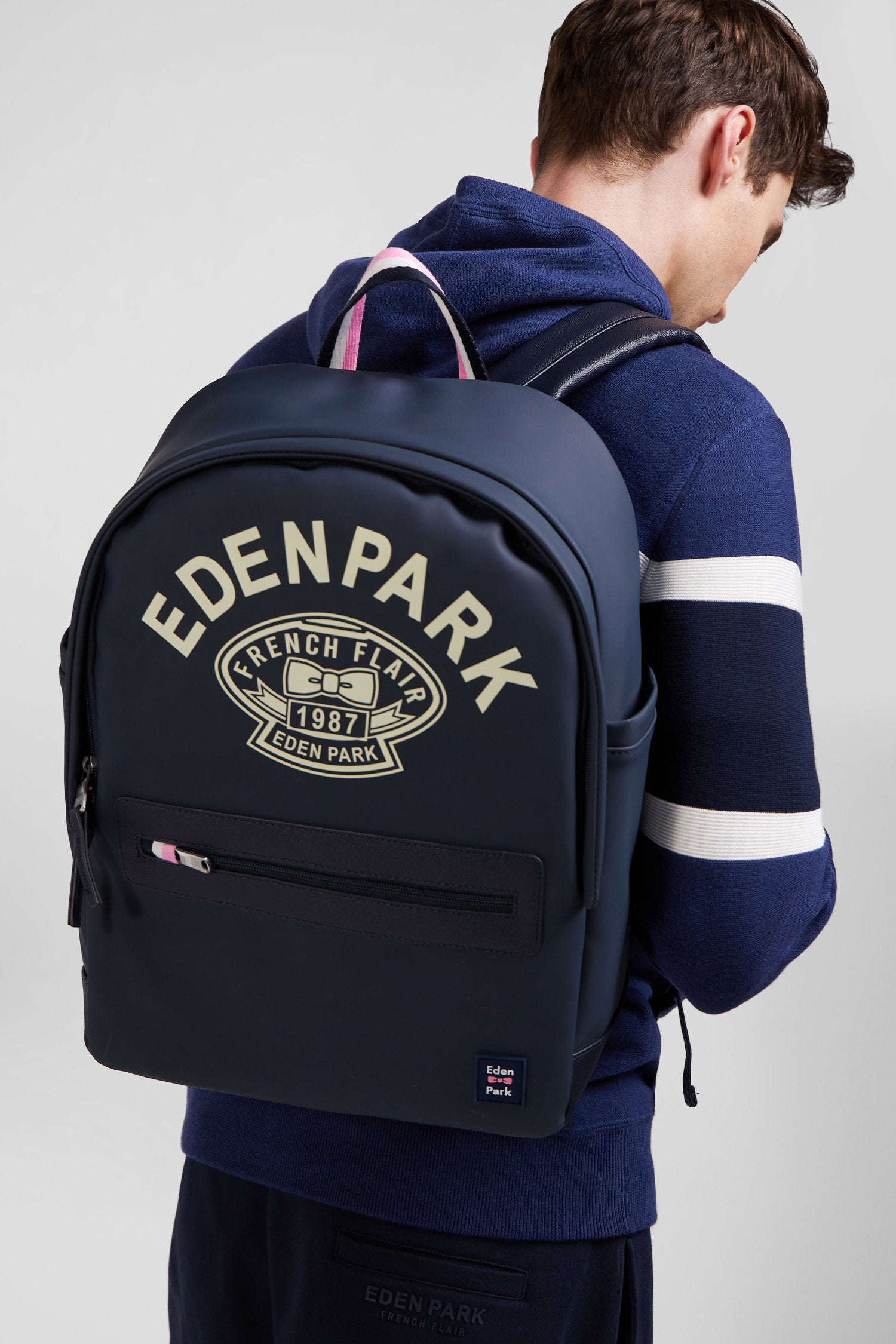 Navy Blue Backpack With Eden Park Rugby Screen-Print_01