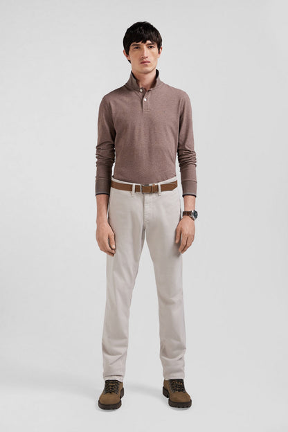 Regular Camel Chino Trousers In Stretch Cotton Gabardine_01