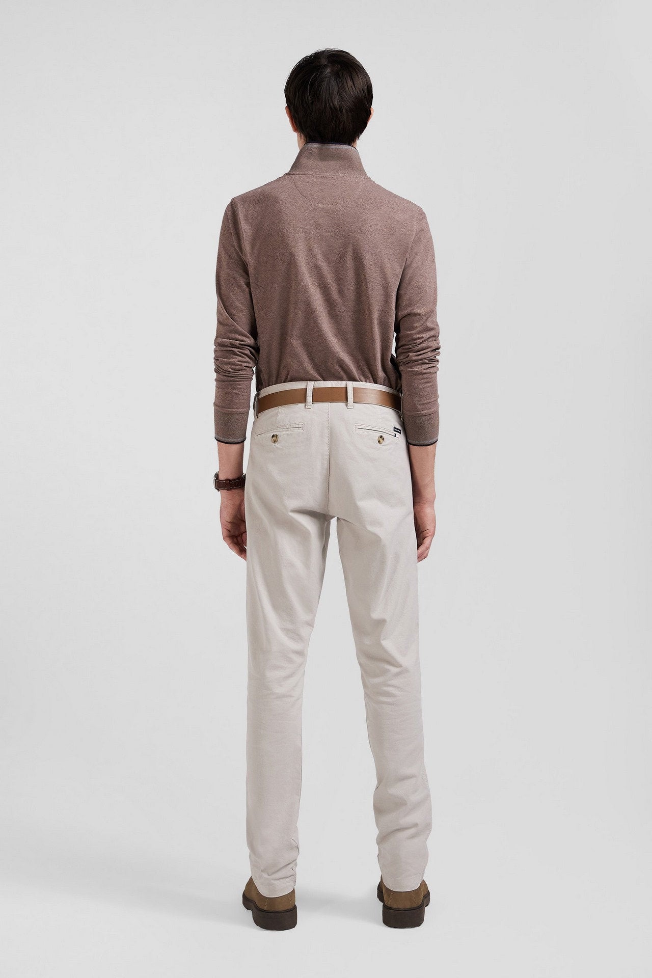 Regular Camel Chino Trousers In Stretch Cotton Gabardine_02