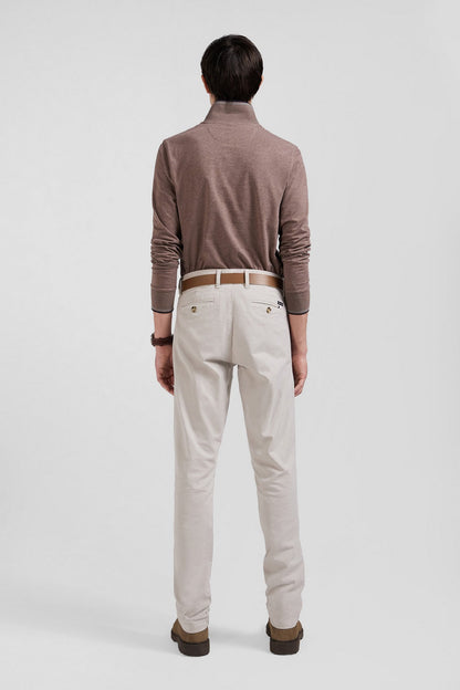 Regular Camel Chino Trousers In Stretch Cotton Gabardine_02