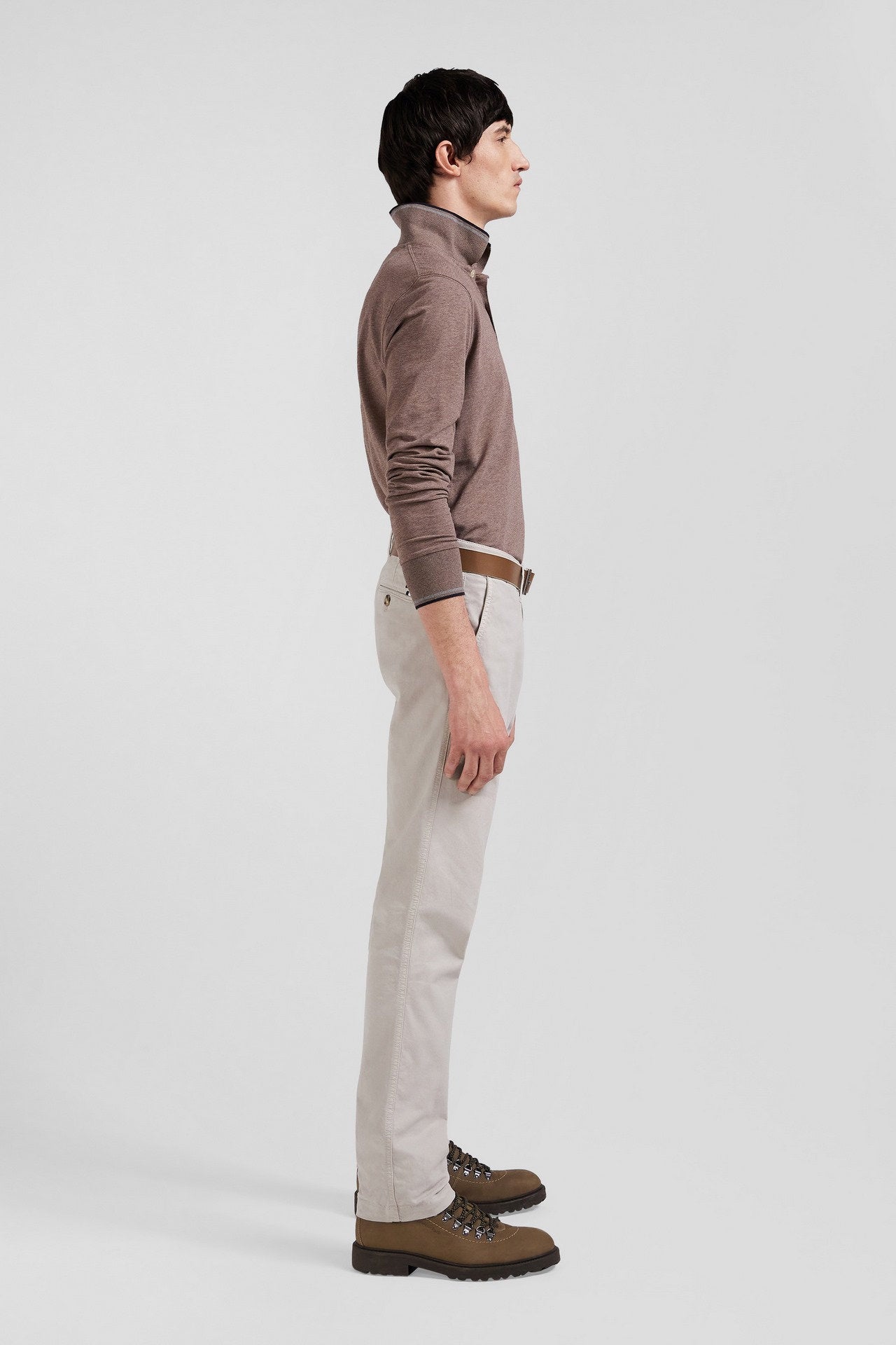 Regular Camel Chino Trousers In Stretch Cotton Gabardine_09