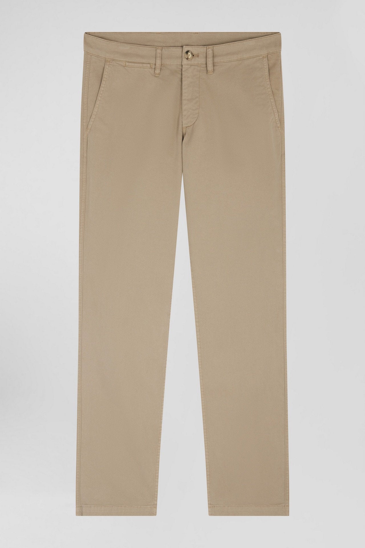 Regular Beige Chino Trousers In Stretch Cotton Gabardine_03