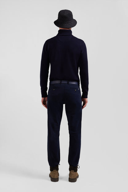 Regular Navy Blue Chino Trousers In Stretch Cotton Gabardine_02