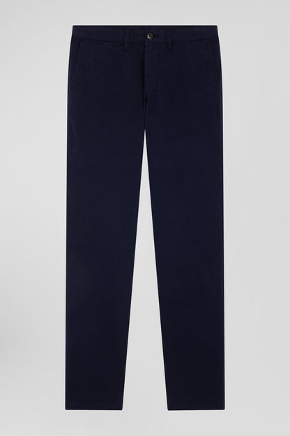 Regular Navy Blue Chino Trousers In Stretch Cotton Gabardine_03