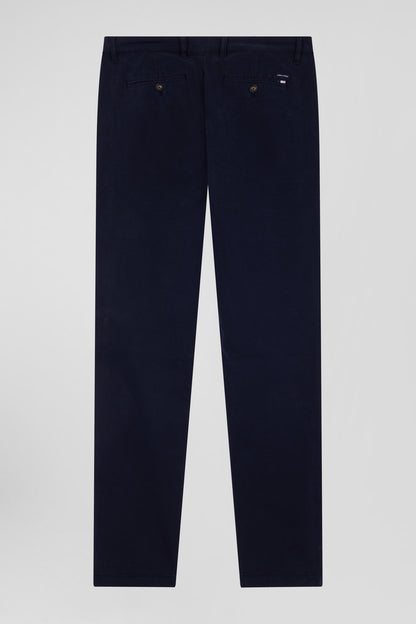 Regular Navy Blue Chino Trousers In Stretch Cotton Gabardine_05