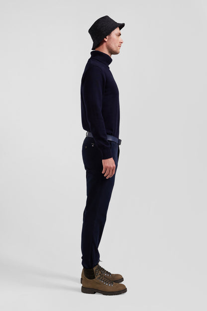 Regular Navy Blue Chino Trousers In Stretch Cotton Gabardine_09