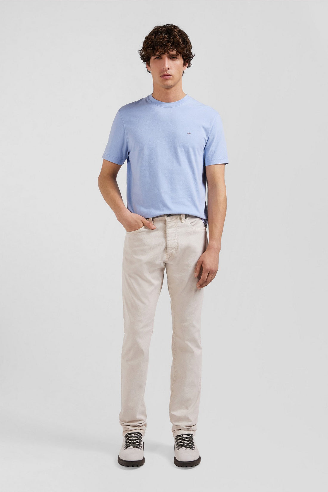 Regular Ecru Stretch Cotton 5-Pocket Trousers_01