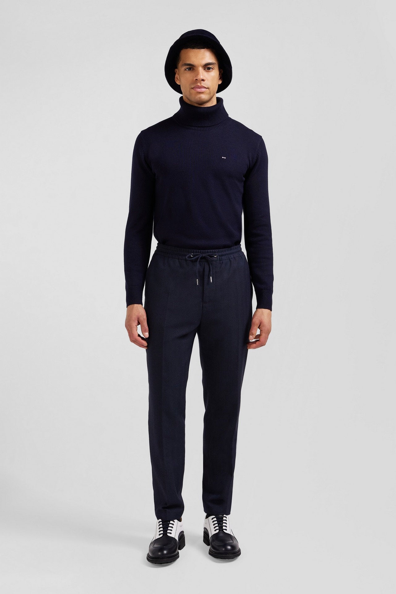 Modern Navy Blue Elastic Waist Trousers_H24BASPA0007_BLF_02