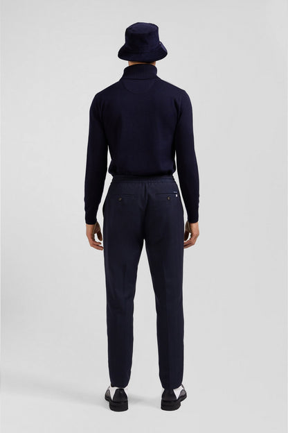 Modern Navy Blue Elastic Waist Trousers_H24BASPA0007_BLF_04