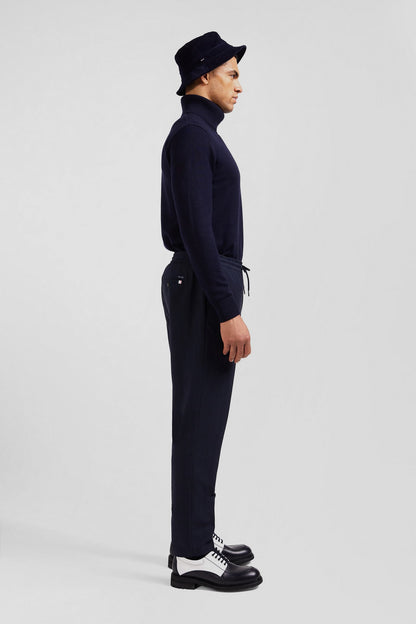 Modern Navy Blue Elastic Waist Trousers_H24BASPA0007_BLF_08