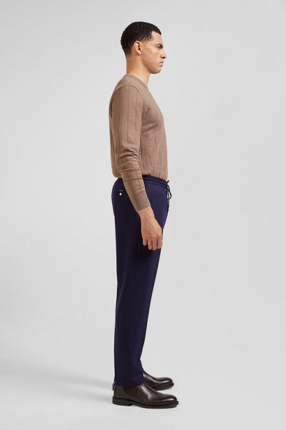 Modern Navy Blue Elastic Waist Trousers_H24BASPA0008_BLF_08