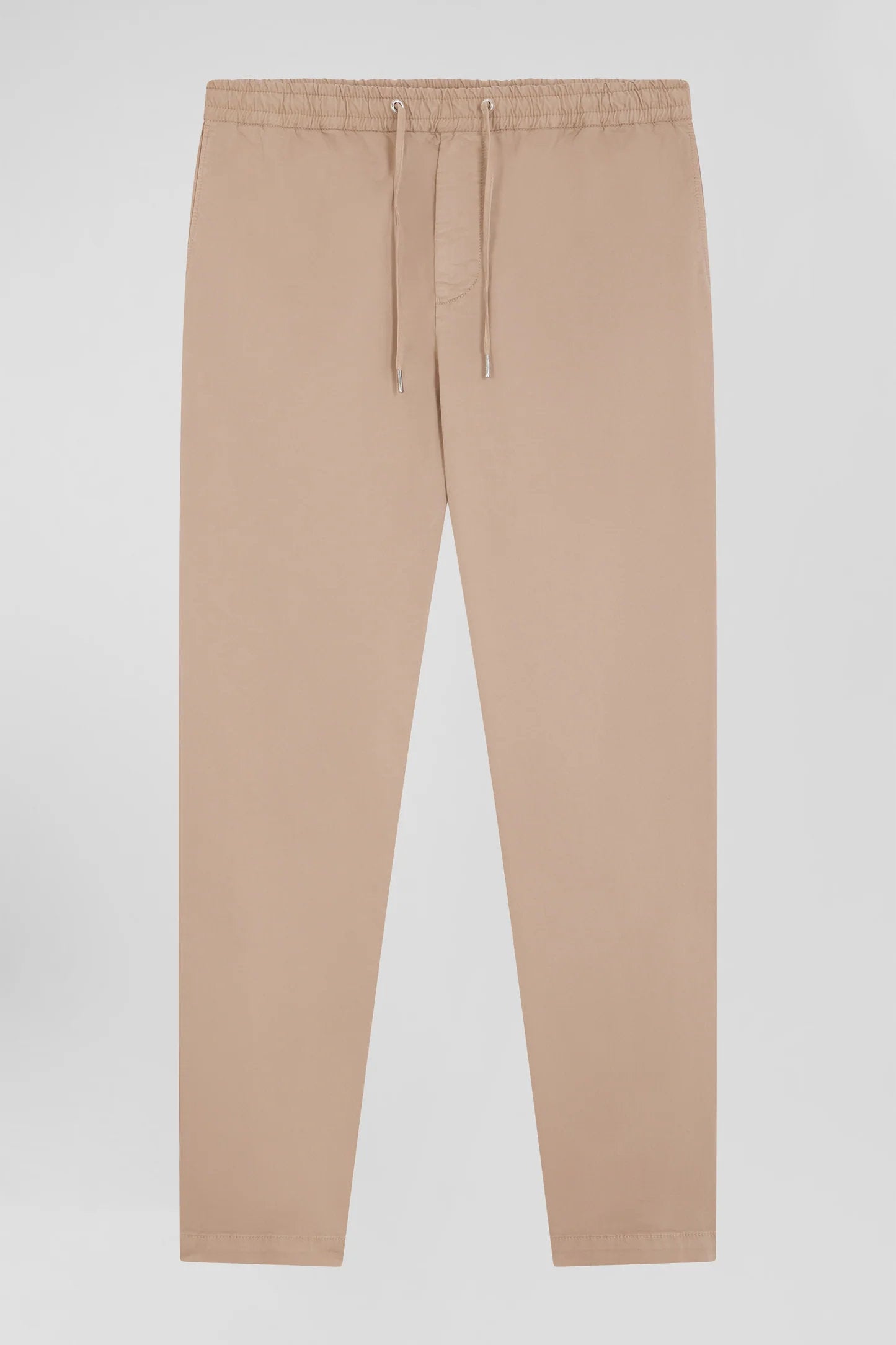 Modern Beige Stretch Cotton Elastic Waist Trousers_H24BASPA0017_BEC_01