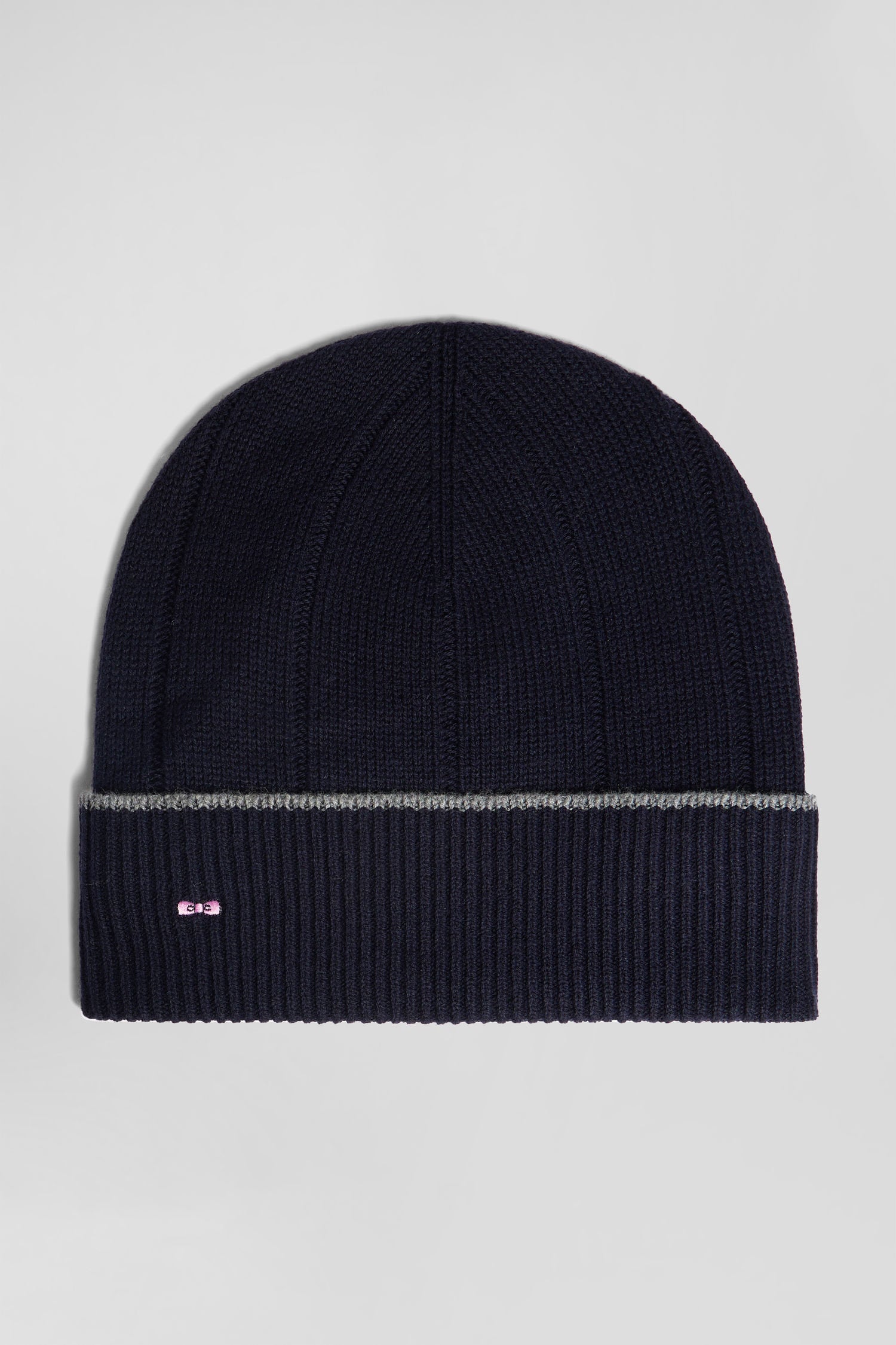 Navy Blue Cotton And Cashmere Beanie With Contrasting Trim_01