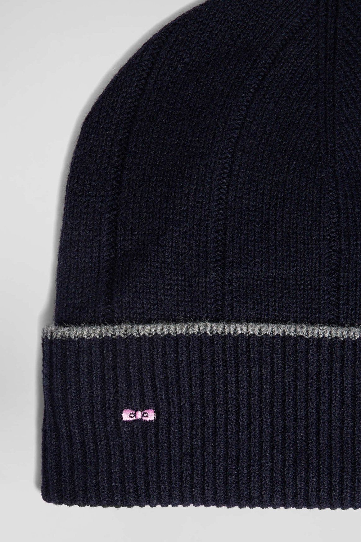 Navy Blue Cotton And Cashmere Beanie With Contrasting Trim_03