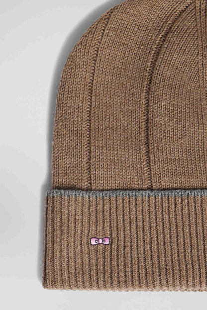 Brown Cotton And Cashmere Beanie With Contrasting Trim_04