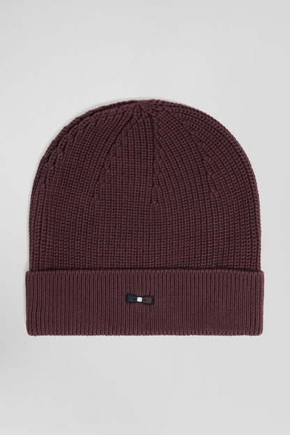 Burgundy Knitted Cotton Beanie with Tricolour Details_H24CHABN0006_BXF3_02