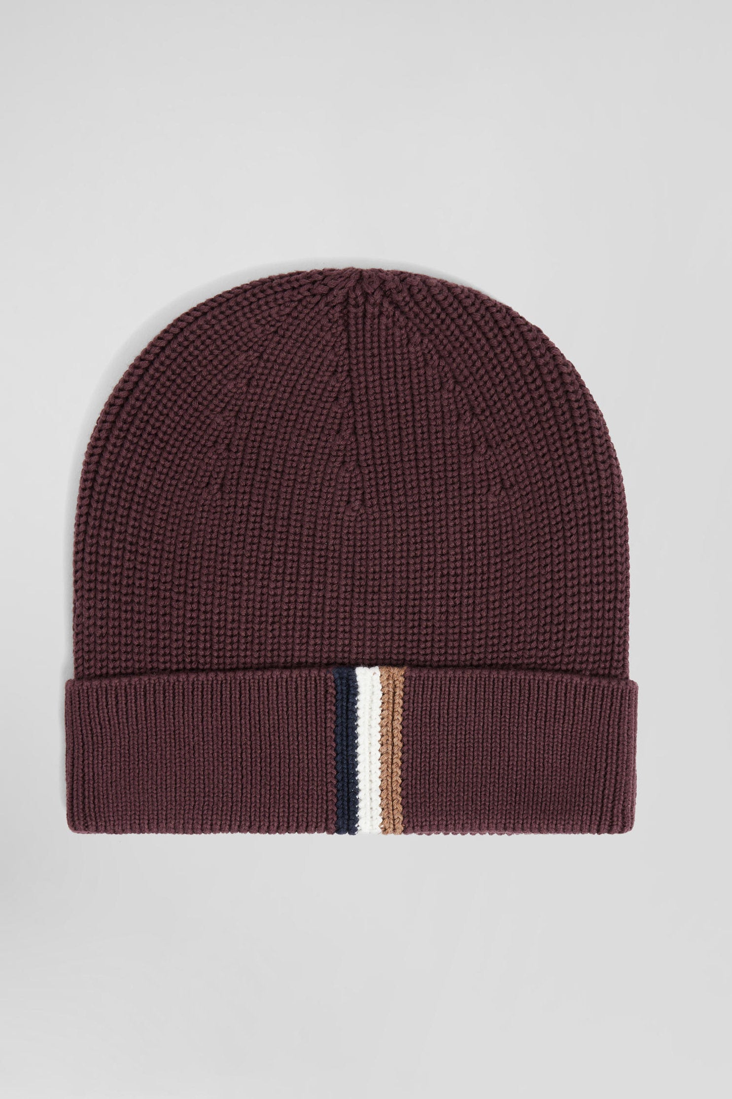 Burgundy Knitted Cotton Beanie with Tricolour Details_H24CHABN0006_BXF3_03