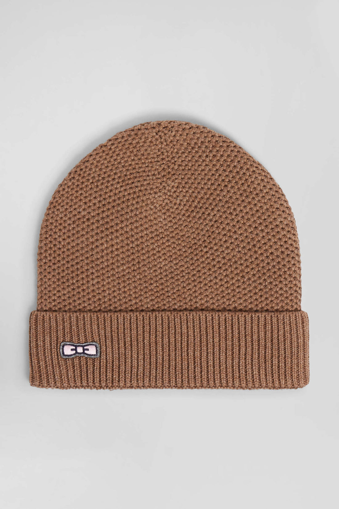 Plain Camel Cotton Beanie With Bow Tie Embroidery_02