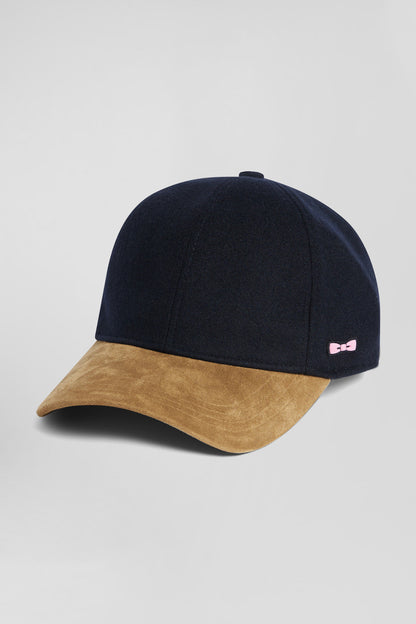 Navy Blue And Camel Wool Felt Cap_01